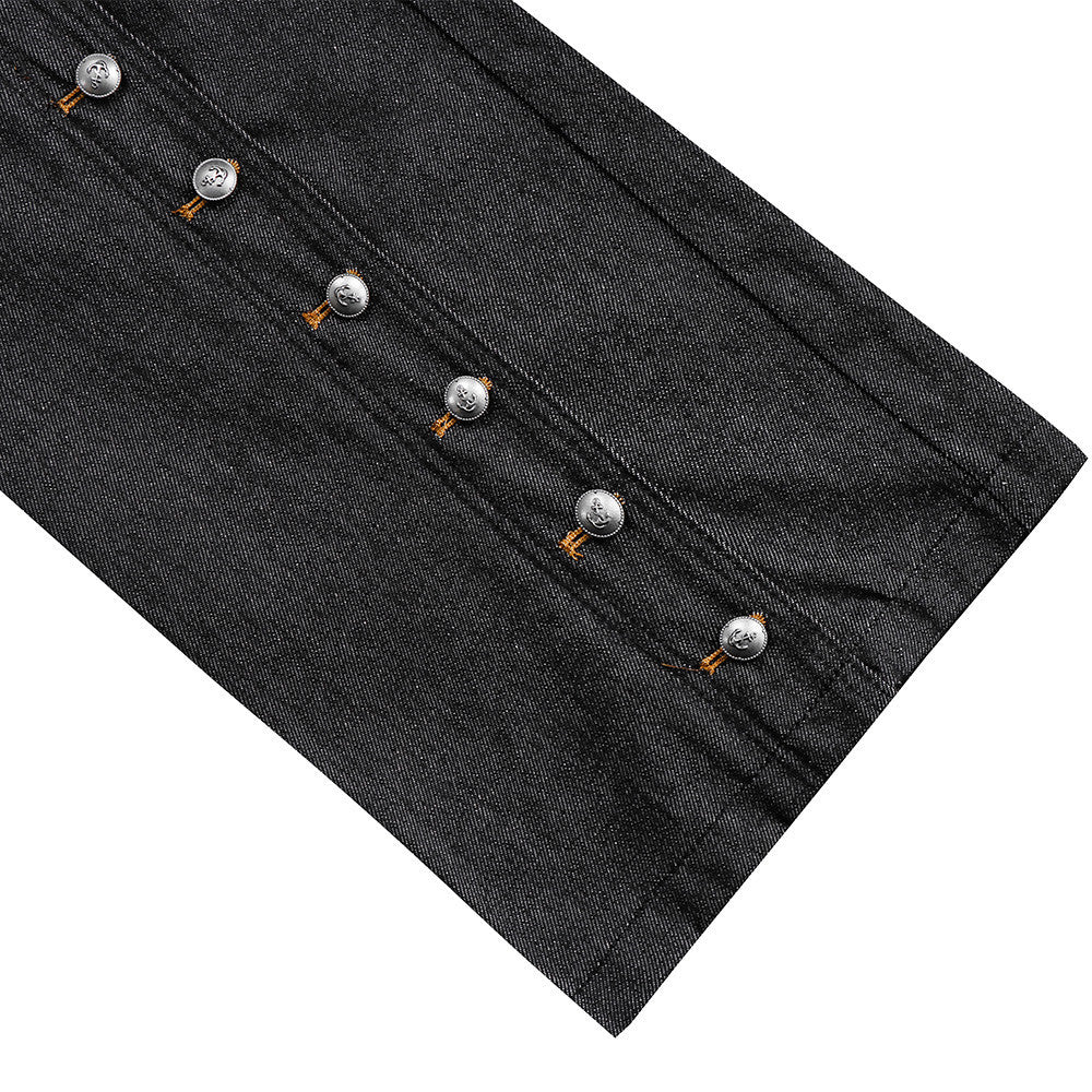 Men's Black Baggy Wide-Leg Jeans with Diagonal Button Fly