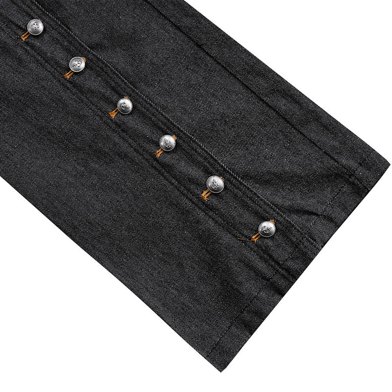 Men's Black Baggy Wide-Leg Jeans with Diagonal Button Fly