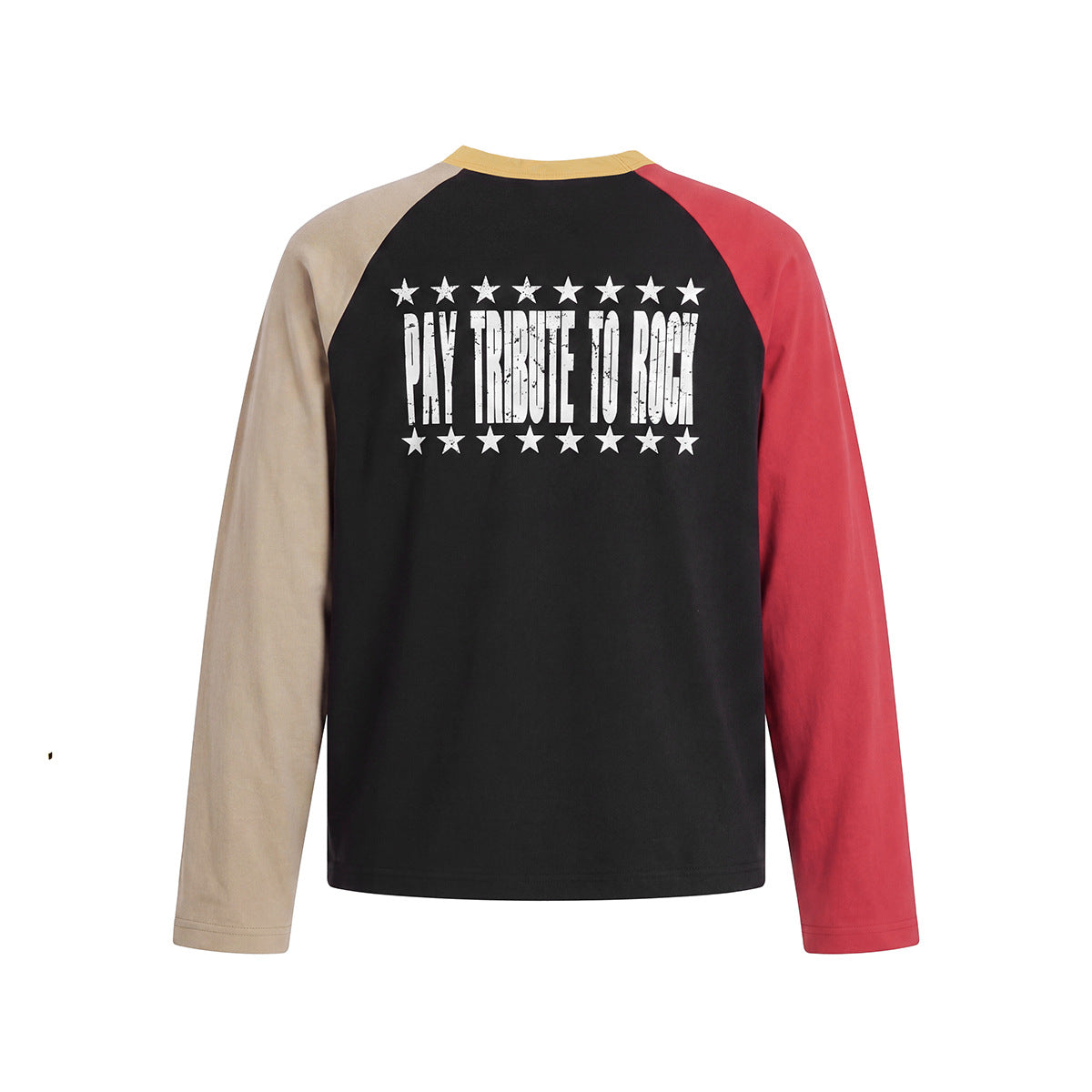Crewneck Long Sleeve Shirt Rock Graphic Colorblock Raglan Tee
