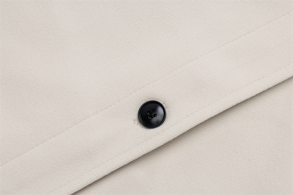Stand Collar Button-Up Short Jacket with Plaid Cuff Detail — Men's Streetwear