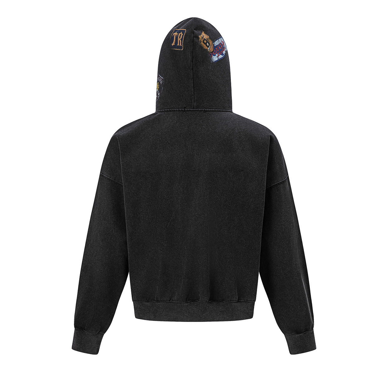 Sweat à capuche zippé carré à écussons brodés – Hoodie streetwear acid-wash
