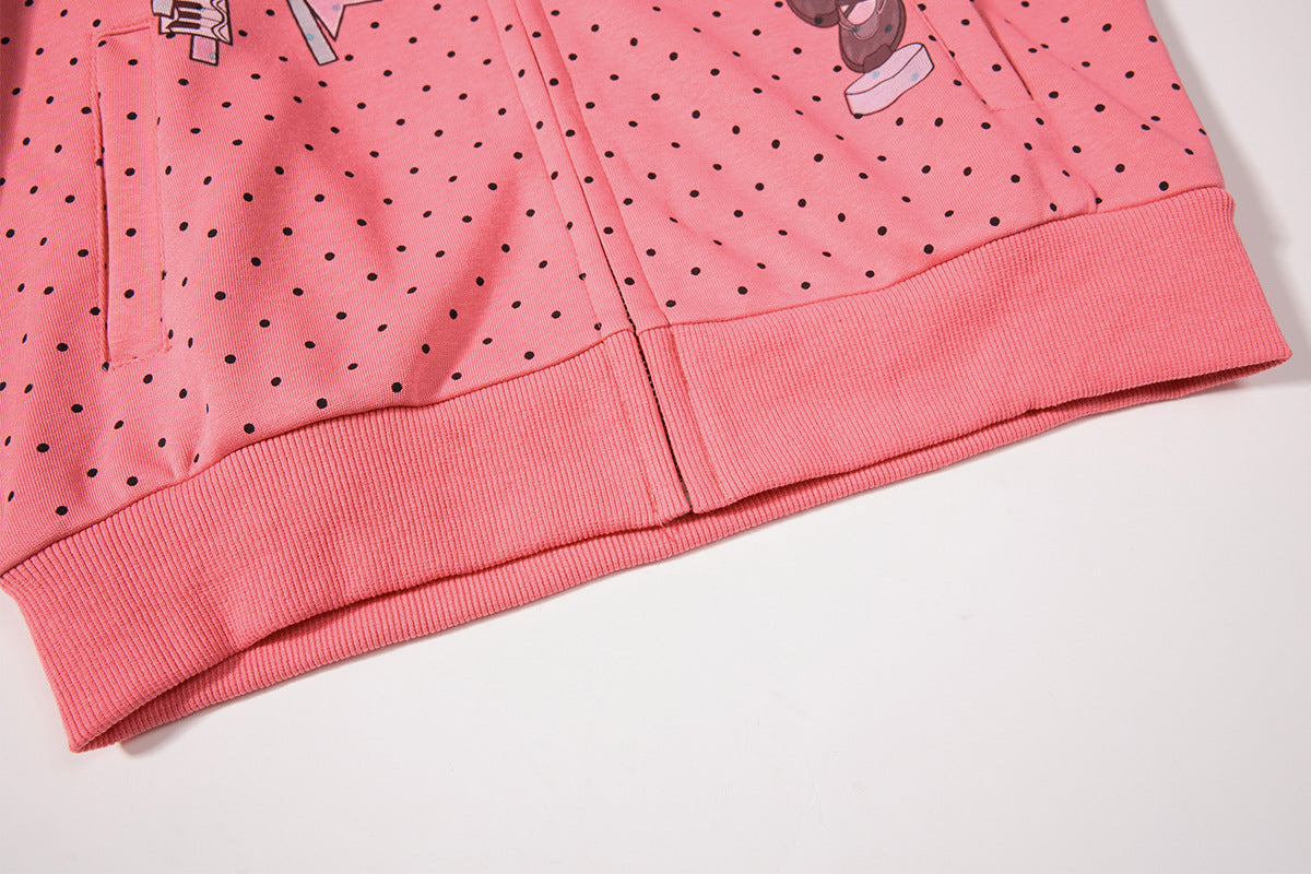 Sweat à capuche zippé anime – Sweat court à pois avec illustration d’ange