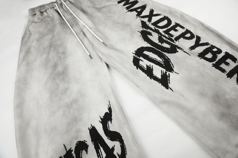 Wide-Leg Graffiti Print Sweatpants – Acid Wash Baggy Fit