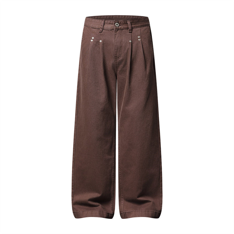 Wide-Leg Pleated Trousers – Men's High-Street Solid Color Straight-Cut Pants