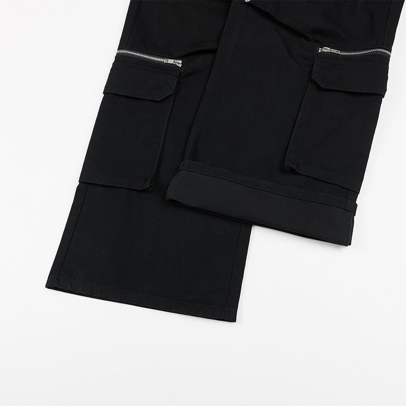Pantalon cargo large à détails zippés et poches multiples — Noir