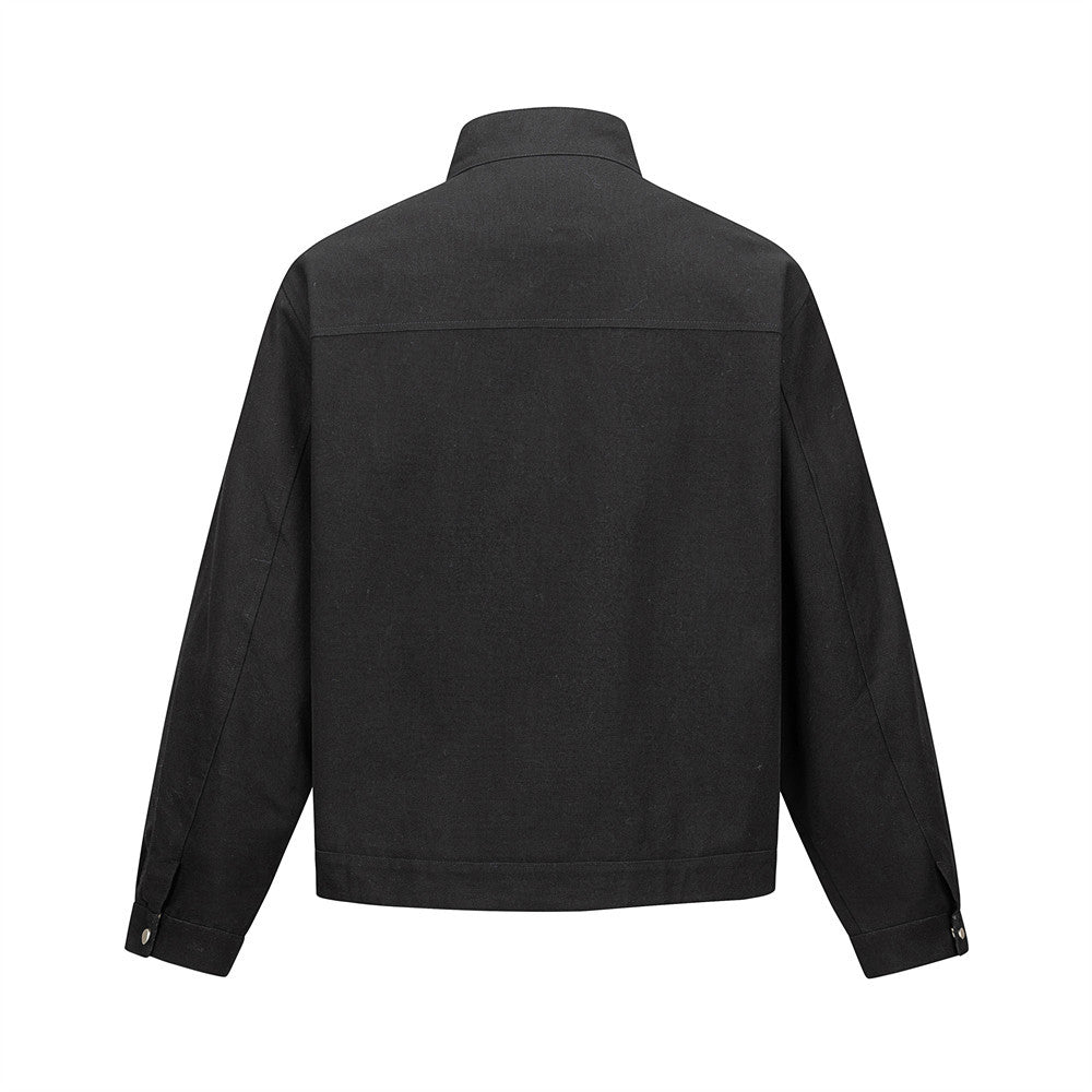 Men's Heavyweight Washed Cotton Harrington Jacket with Stand Collar & Zip