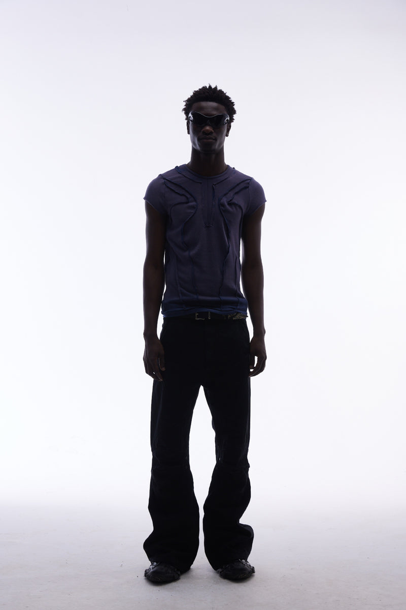 T-shirt manches courtes déconstruit à coutures 3D en relief – Streetwear délavé coupe ajustée