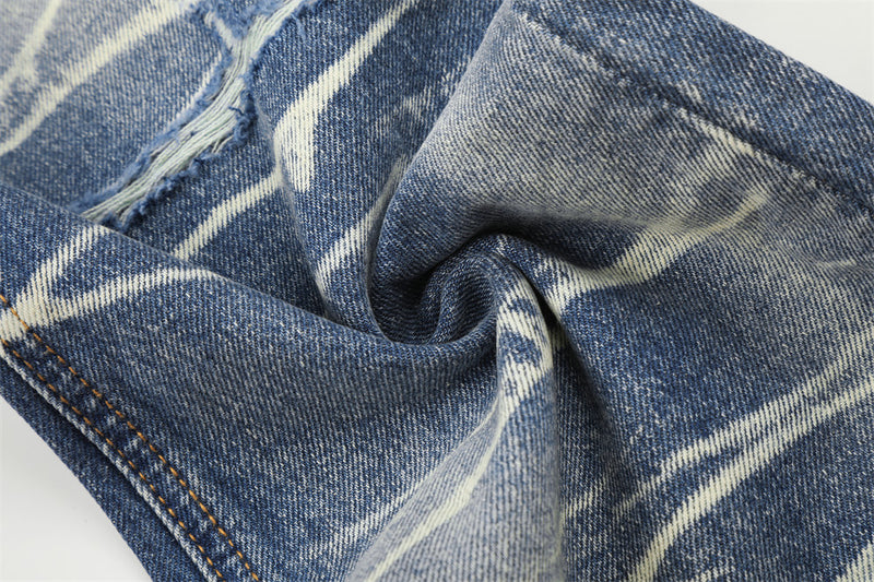 Wide-Leg Distressed Jeans – Lightning Wash Vintage Blue Straight-Fit Denim