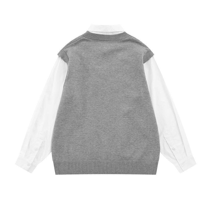 Cable Knit Sweater Vest Layered Shirt with Tie – Collegiate Preppy Style