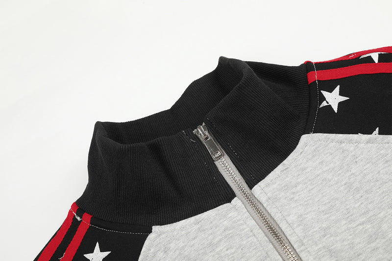 Veste de survêtement zippée color block à étoiles et manches rayées