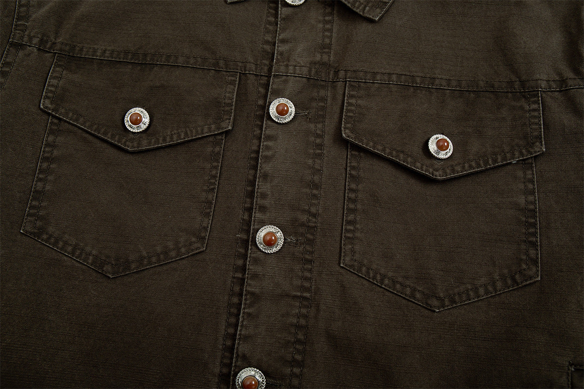 Men's Washed Denim Trucker Jacket – Vintage Workwear Style with Snap Buttons