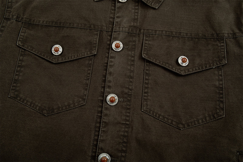 Men's Washed Denim Trucker Jacket – Vintage Workwear Style with Snap Buttons