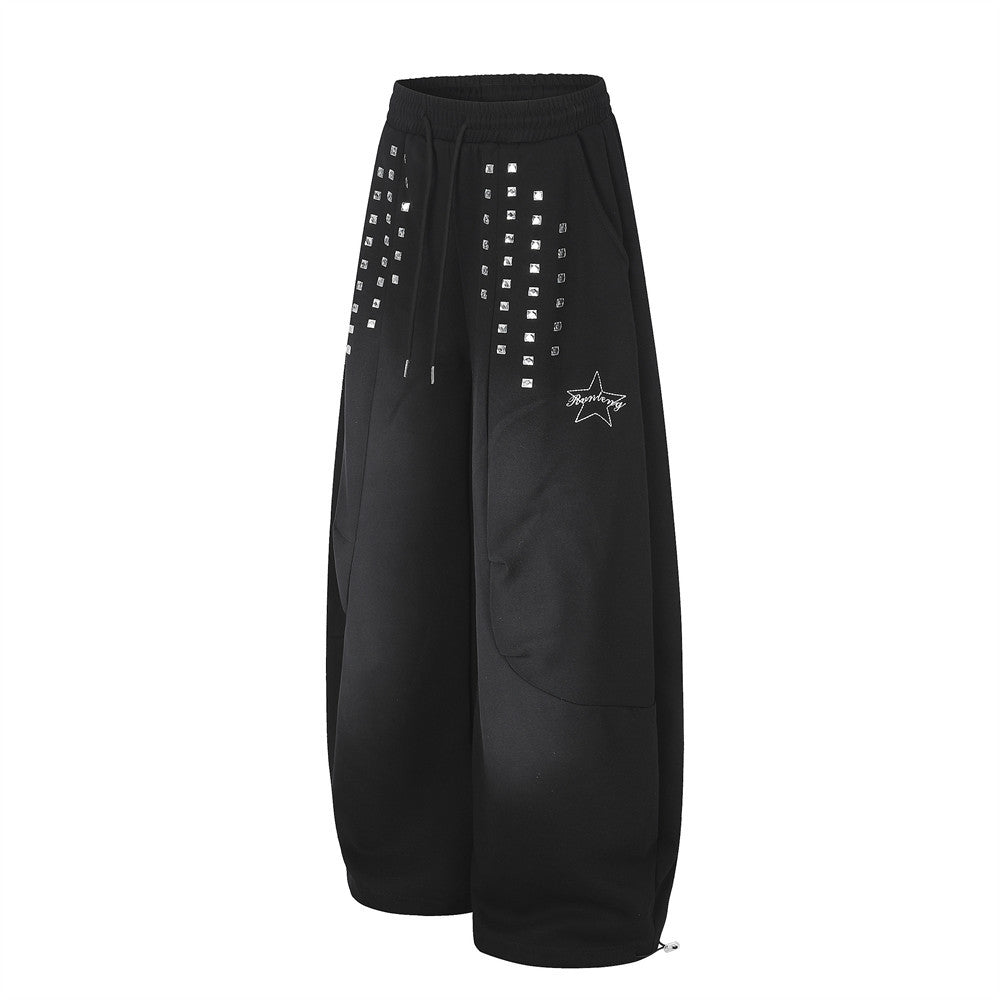 Wide-Leg Sweatpants with Square Stud Embellishments and Drawstring Waist