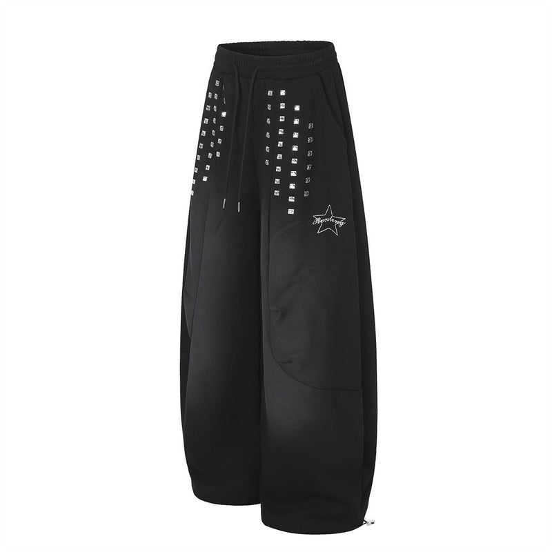Wide-Leg Sweatpants with Square Stud Embellishments and Drawstring Waist