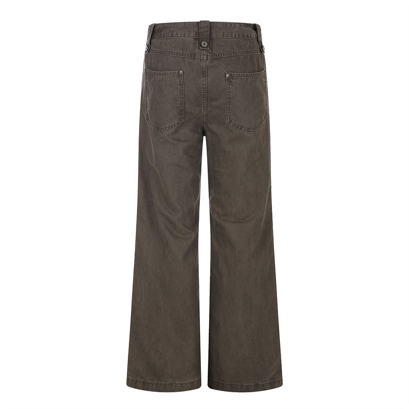 Wide-Leg Zip Pocket Pants – Vintage Washed Flare Trousers