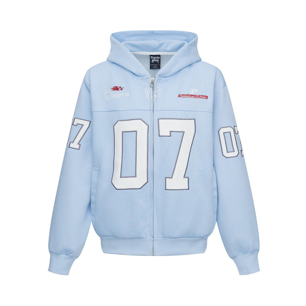Zip-Hoodie mit 07-Patch – Oversize-College-Sweatshirt im Streetwear-Stil