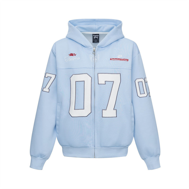 Zip-Hoodie mit 07-Patch – Oversize-College-Sweatshirt im Streetwear-Stil
