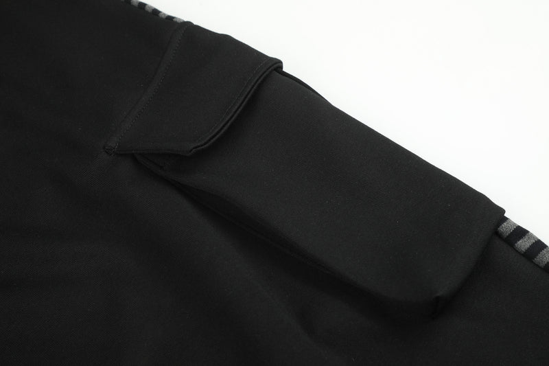 Wide-Leg Cargo Sweatpants with Striped Waistband – Relaxed Fit Parachute Pants