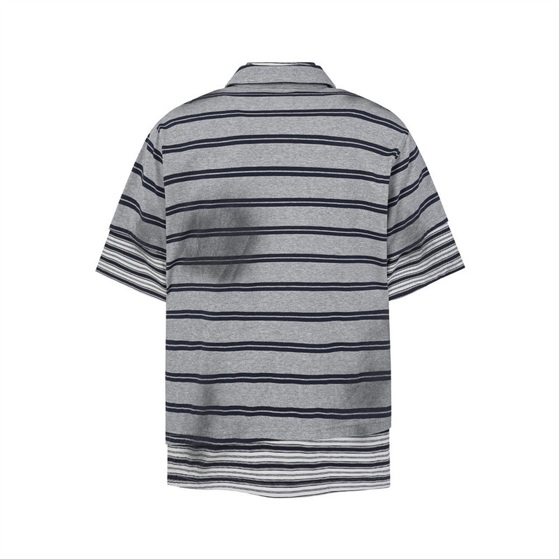 Oversized Striped Polo Shirt – Half-Zip Collar Short Sleeve Tee
