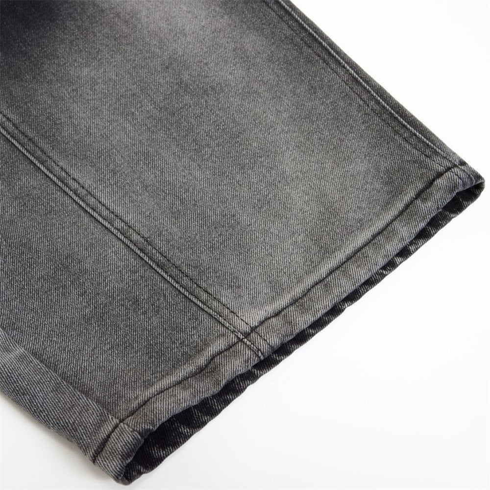 Wide-Leg Gradient Washed Jeans – Deconstructed Curved Seam Baggy Denim