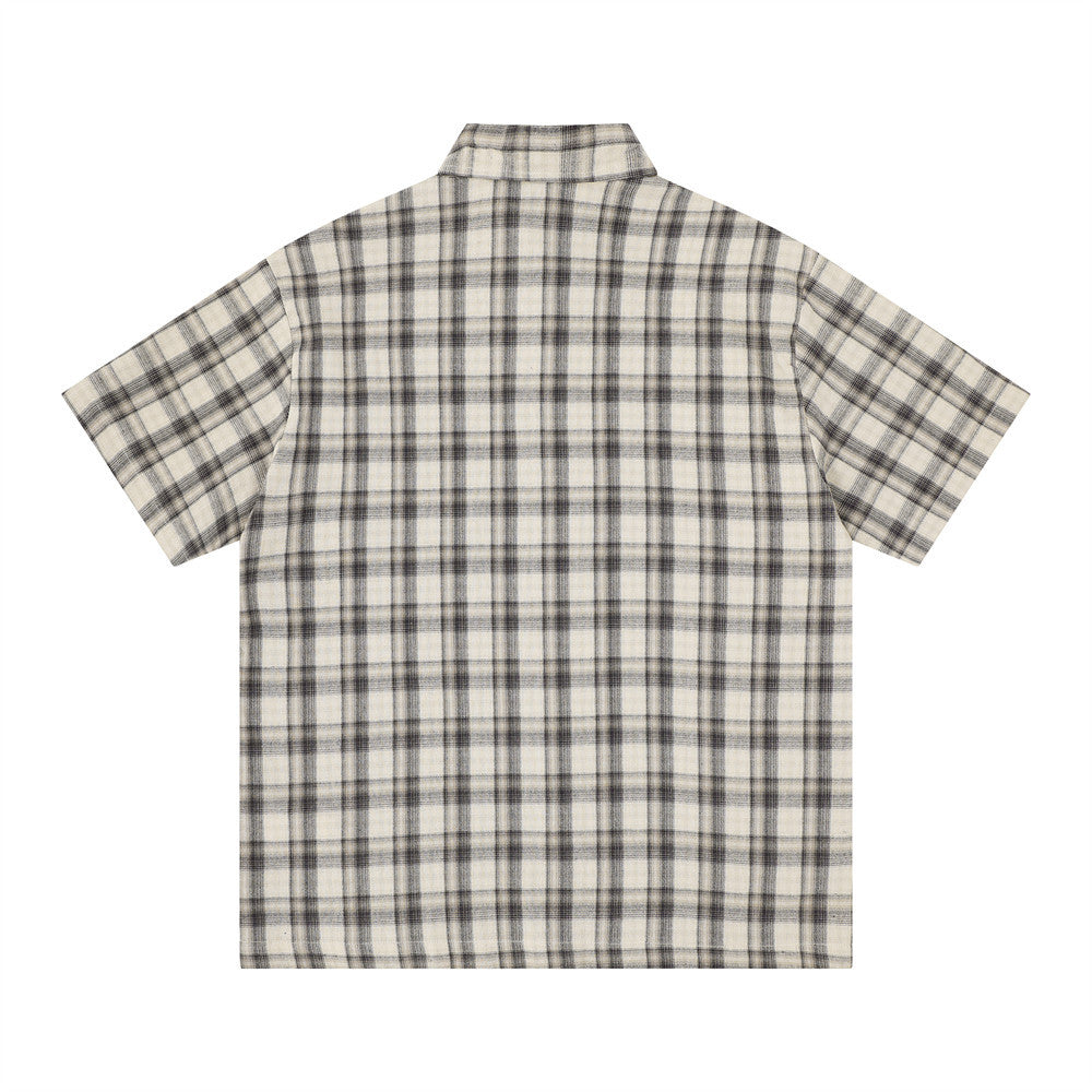 Oversized Plaid Short-Sleeve Shirt with Letter Print