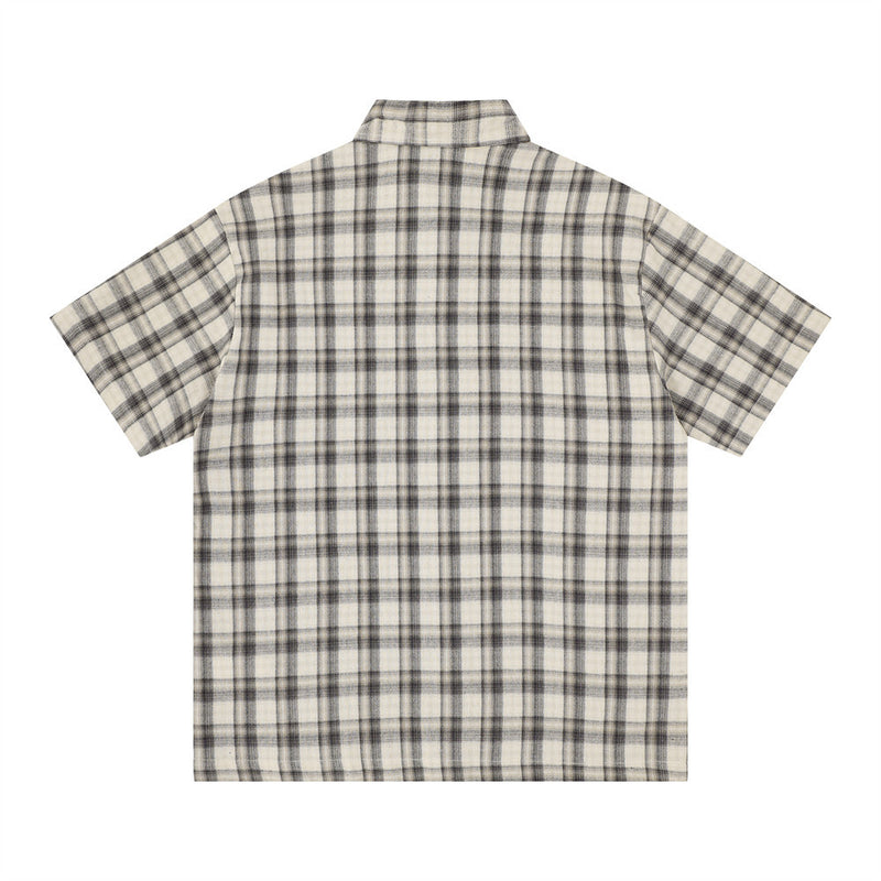 Oversized Plaid Short-Sleeve Shirt with Letter Print