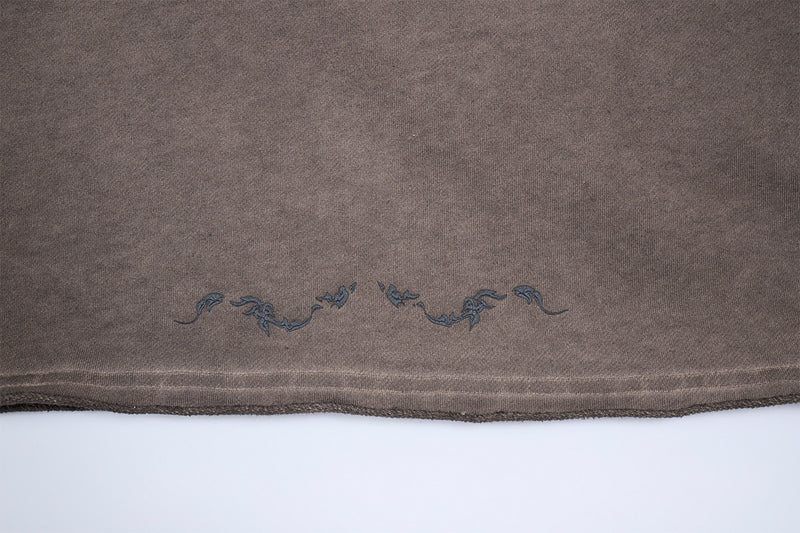 Long Sleeve Acid Wash Shirt with Celestial Print & Raw-Edge Seam Detail
