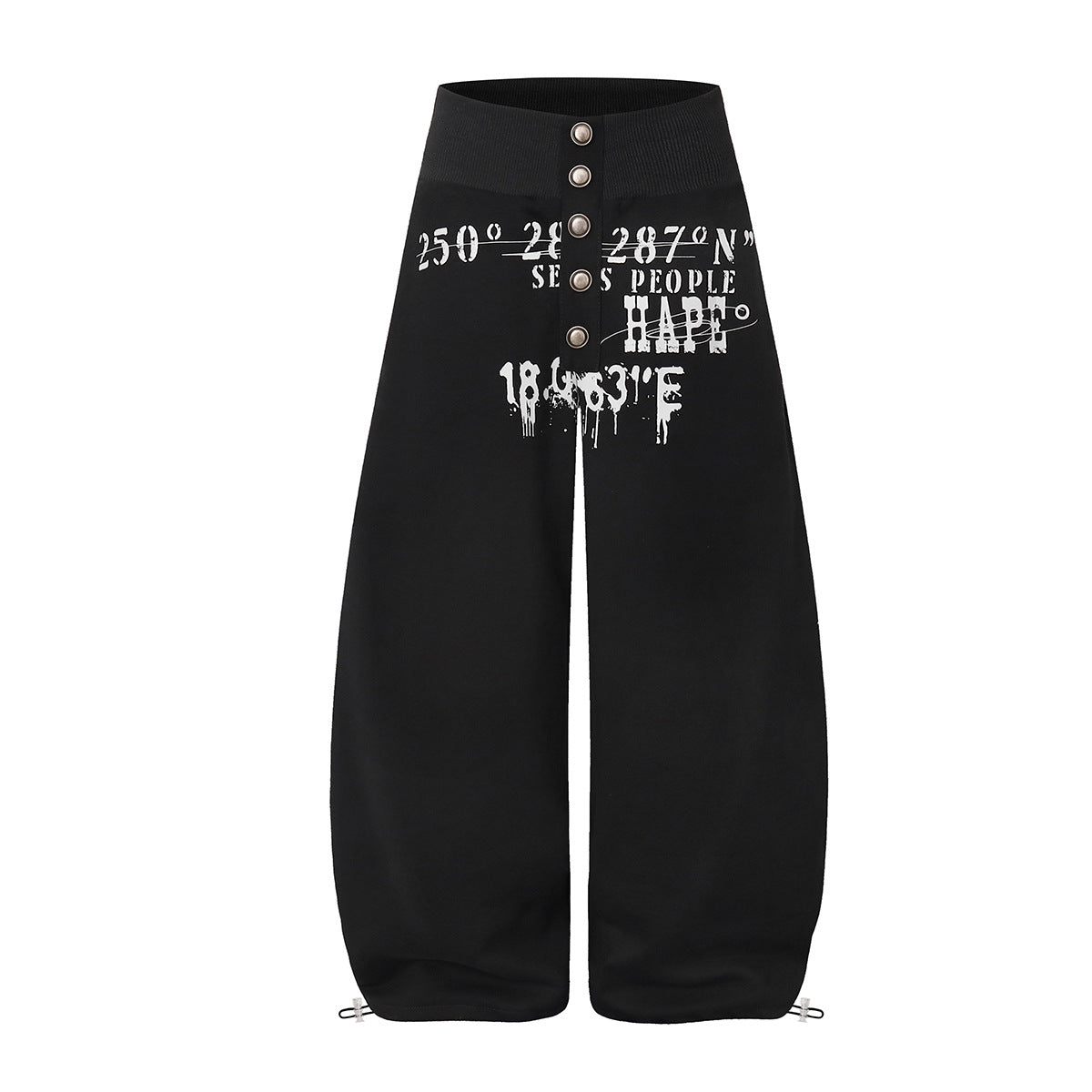 Wide-Leg Sweatpants with Rivet Buttons and Graphic Print – Relaxed Fit