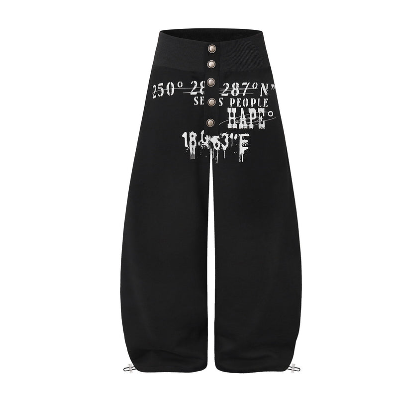 Wide-Leg Sweatpants with Rivet Buttons and Graphic Print – Relaxed Fit