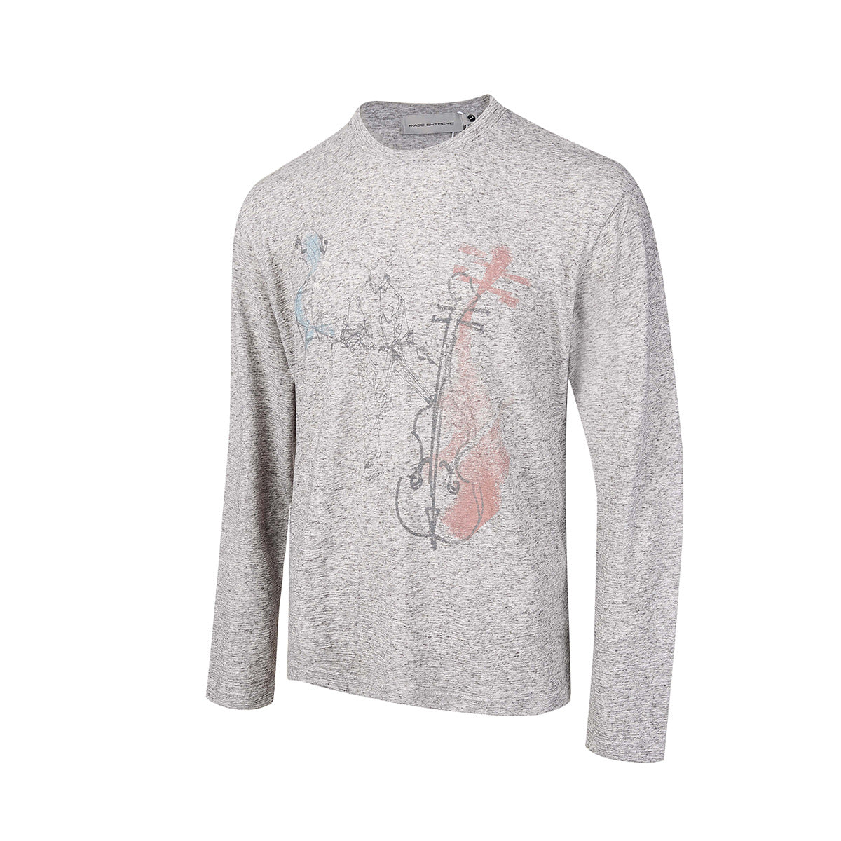 Long Sleeve Graphic Shirt – Cello Musician Sketch Print, Relaxed Fit