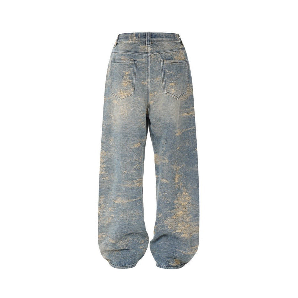 Vintage Baggy Jeans Men – Heavy Distressed Wide-Leg Straight Denim Pants
