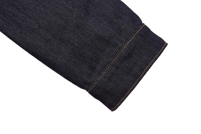 Dark Indigo Denim Moto Jacket – Stand Collar, Cropped Fit, Snap Buttons