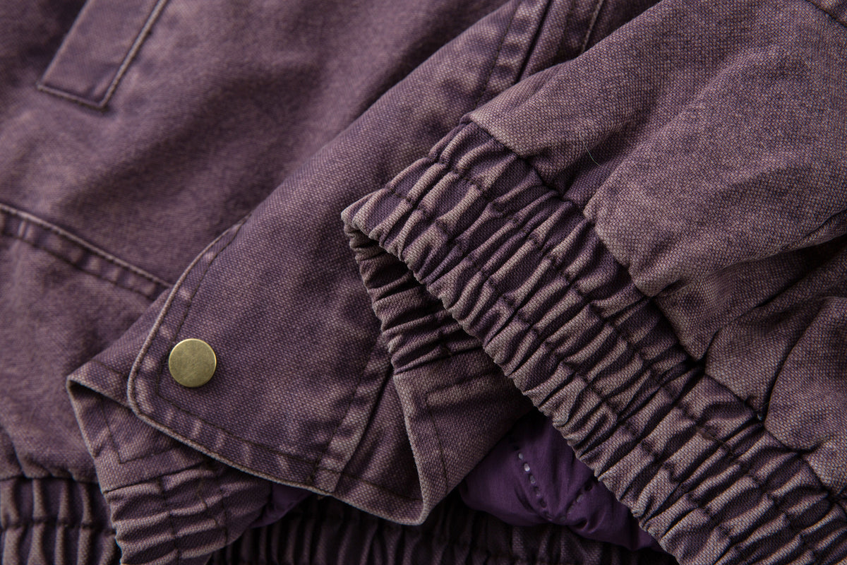 Washed Denim Bomber Jacket with Faux Fur Collar & Fleece Lining – Vintage
