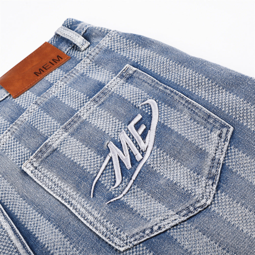 Men's Vintage Striped Wide-Leg Denim Shorts | Baggy Washed Jean Shorts