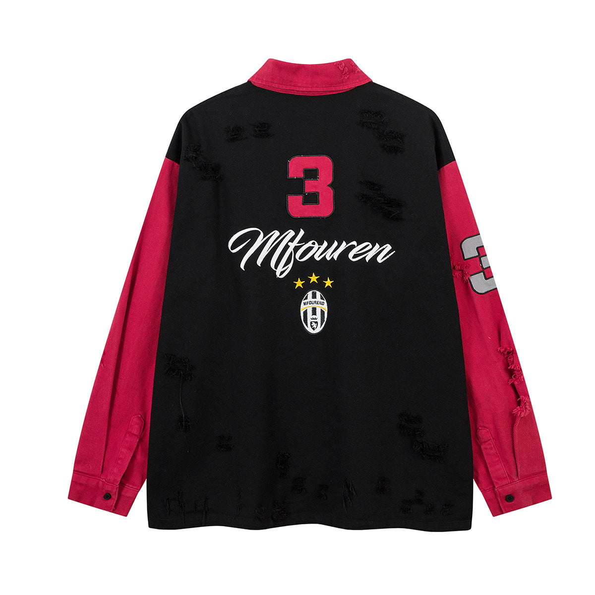 Polo rugby à manches longues colorblock effet deux pièces, délavé et brodé
