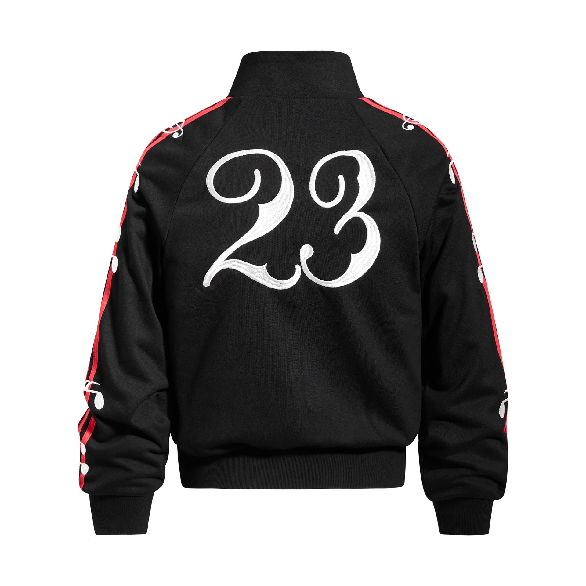 Track Jacket Stand Collar Full-Zip with Script & Music Note Graphics