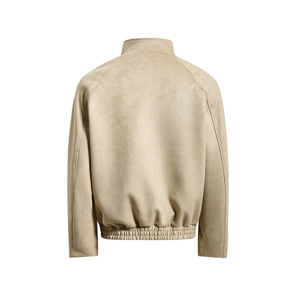 Chaqueta bomber de ante con cuello mao para hombre – Acabado desgastado y corte corto streetwear