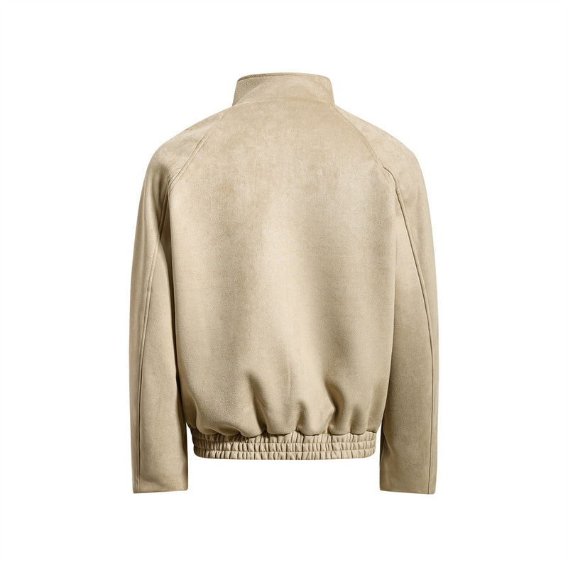Chaqueta bomber de ante con cuello mao para hombre – Acabado desgastado y corte corto streetwear