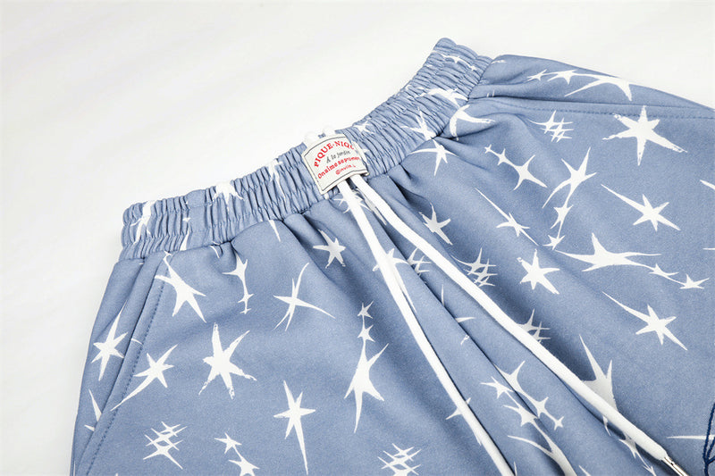 Star Print Wide-Leg Sweatpants – Men's Loose Fit Streetwear Pants in Blue
