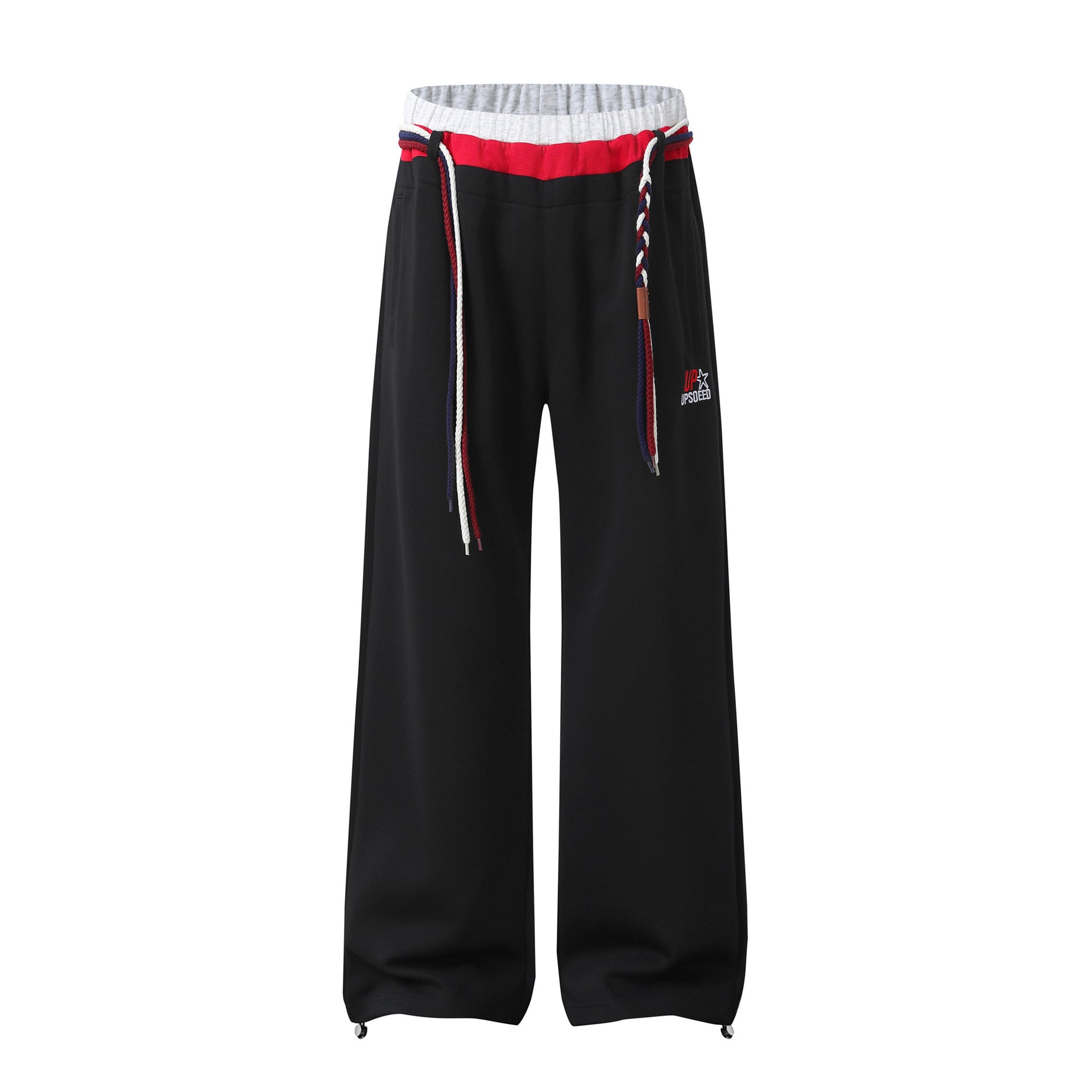 Pantalon de survêtement à jambes larges avec double ceinture et cordon tressé
