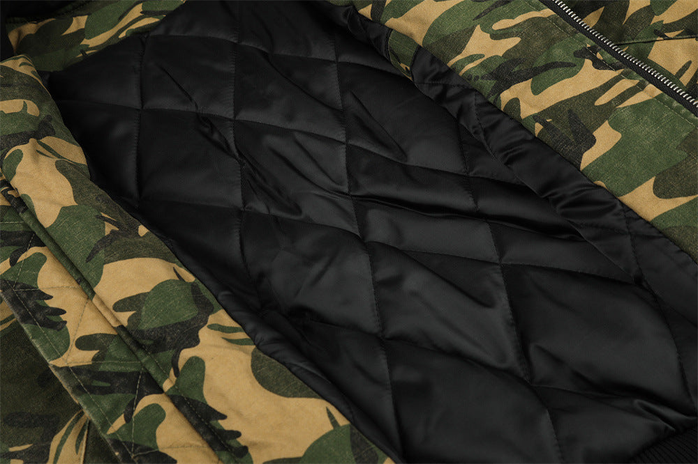 Camo Hooded Bomber Jacket – Men's Oversized Padded Flight Coat