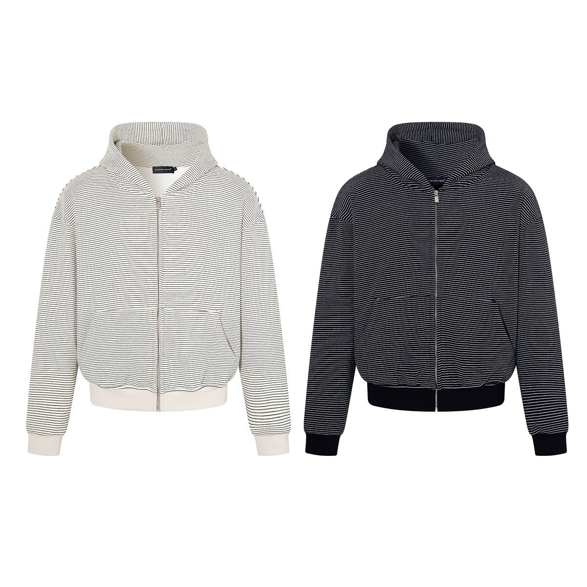 Gestreifter Zip-Hoodie im kastigen Oversized-Schnitt mit Fleece-Innenfutter