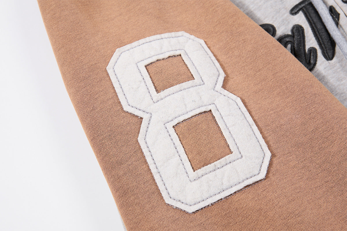 Mafa Vintage カラーブロックジップアップフーディー｜刺繍入りバーシティ風裏毛ジップアップ