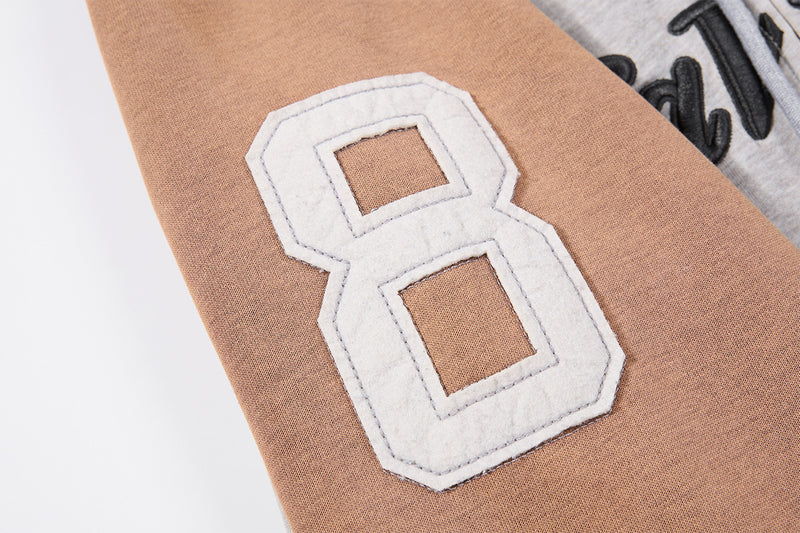 Mafa Vintage カラーブロックジップアップフーディー｜刺繍入りバーシティ風裏毛ジップアップ