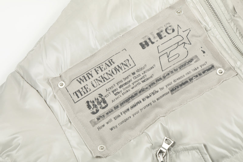 Blouson bomber matelassé court à col en fourrure – Manteau d’hiver à capuche et écussons graphiques