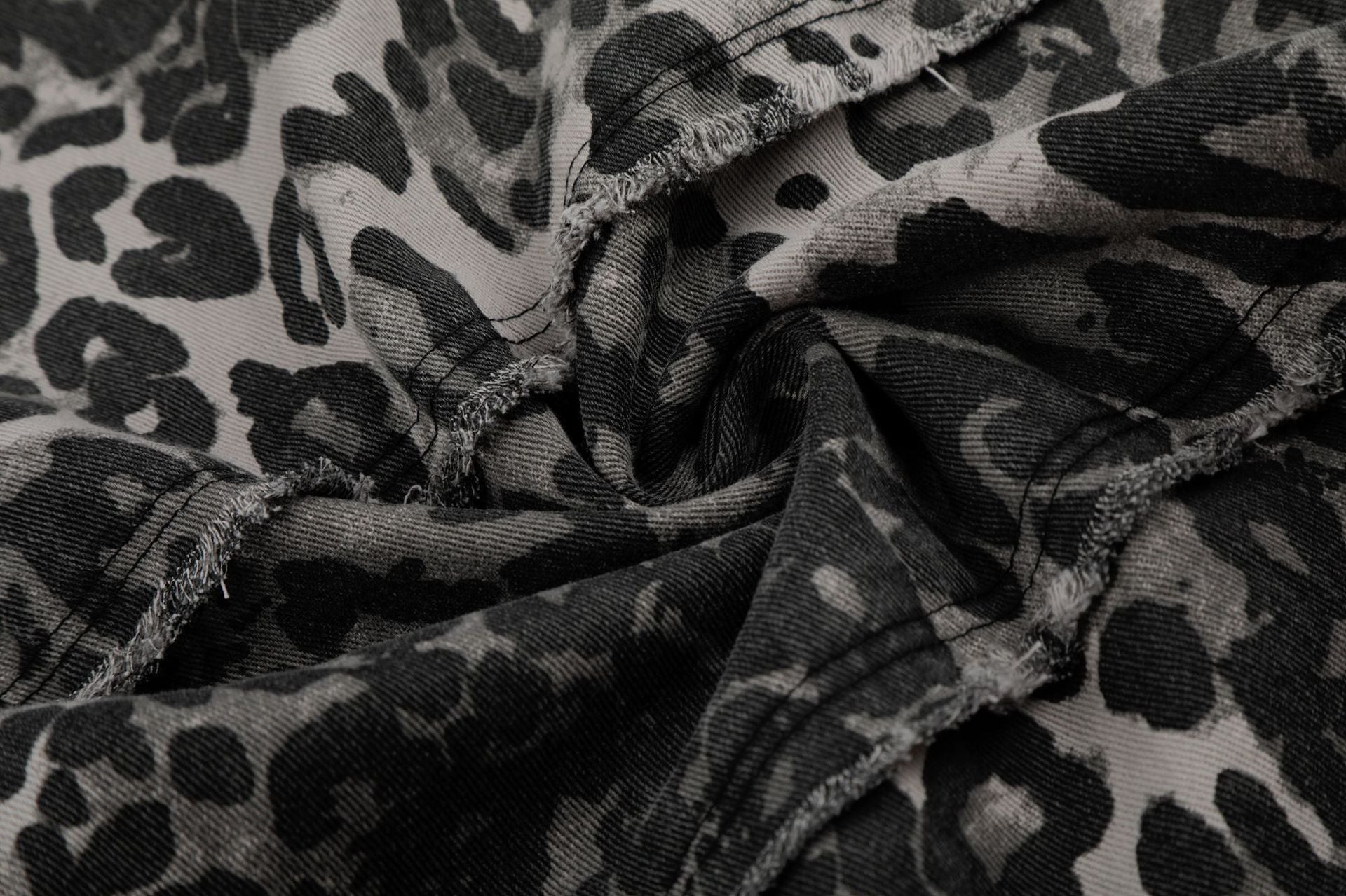 Wide-Leg Leopard Print Pants with Skull & Crossbones Graphic