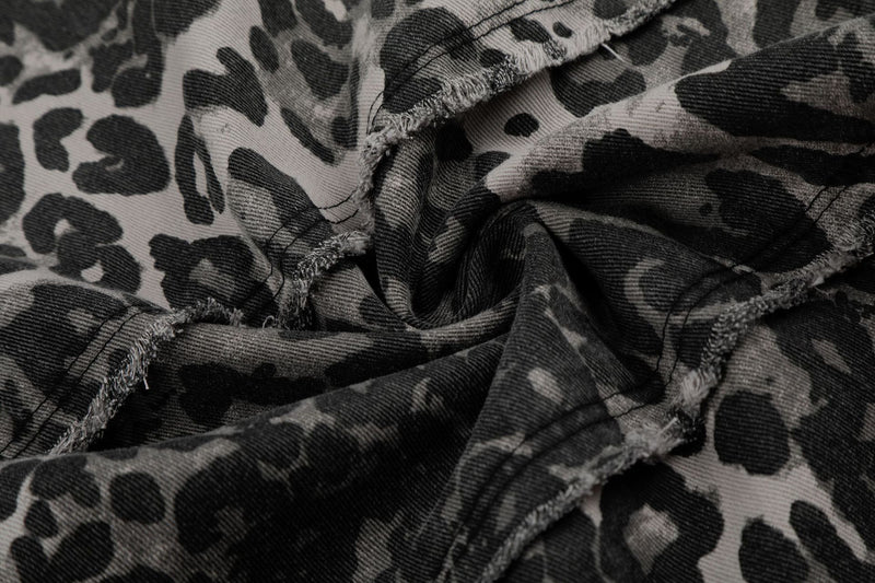 Wide-Leg Leopard Print Pants with Skull & Crossbones Graphic