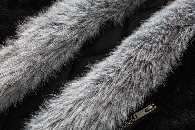 Faux Fur Lined Chenille Moto Jacket – Black Winter Biker Coat with Fur Collar &