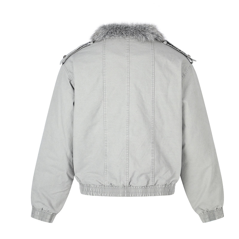 Studded Faux Fur Collar Bomber Jacket – Padded Moto-Inspired Winter Coat