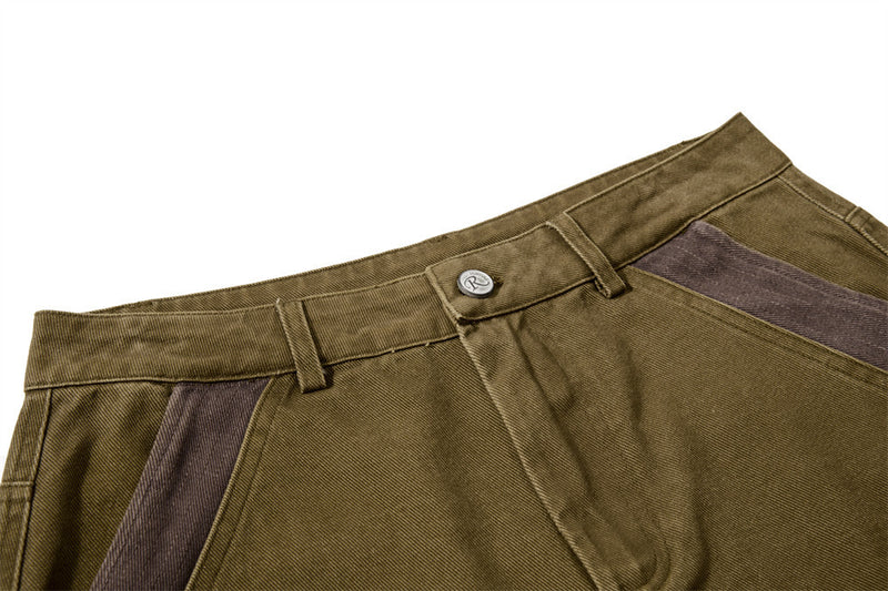 Wide-Leg Cargo Pants with Multi-Pocket Contrast Panel Design
